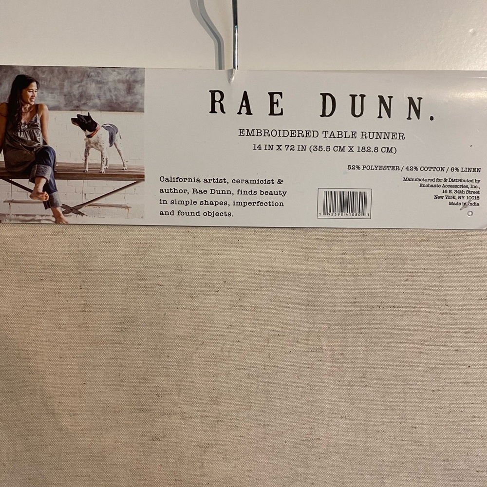 Rae Dunn “Family” Embroidered Table Runner, New!
